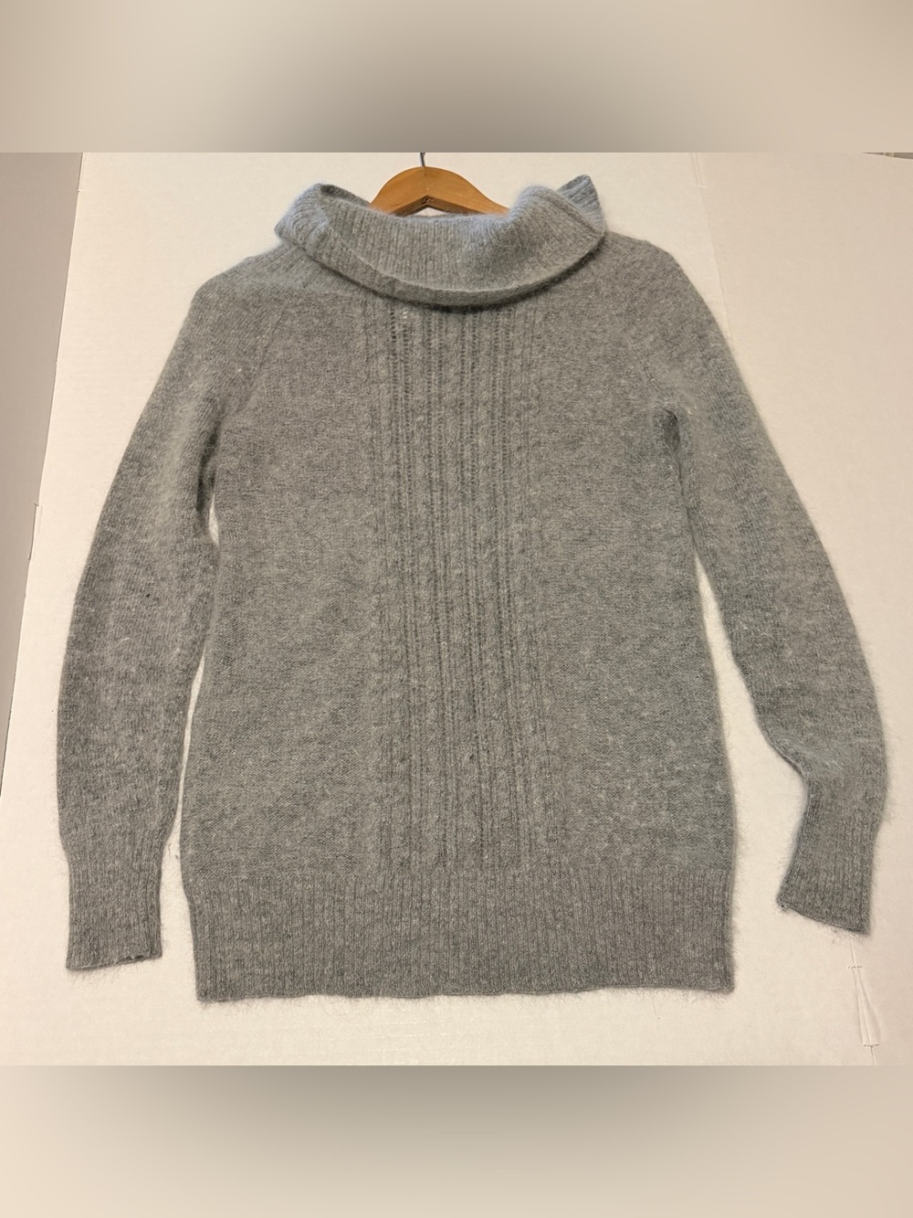 Angora Blend Gray Funnel Cowl Neck Sweater - S